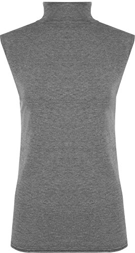 WearAll - Damen Übergröße Einfarbig Rollkragen Ärmellos Top - Dunkelgrau - 44-46 von WearAll