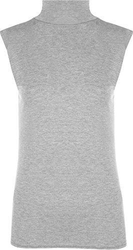 WearAll - Damen Übergröße Einfarbig Rollkragen Ärmellos Top - Hellgrau - 44-46 von WearAll