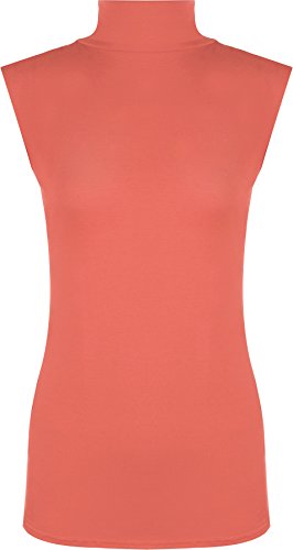 WearAll - Damen Übergröße Einfarbig Rollkragen Ärmellos Top - Koralle - 44-46 von WearAll