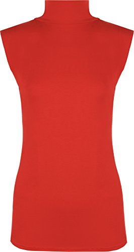 WearAll - Damen Übergröße Einfarbig Rollkragen Ärmellos Top - Rot - 44-46 von WearAll