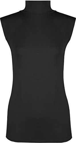 WearAll - Damen Übergröße Einfarbig Rollkragen Ärmellos Top - Schwarz - 44-46 von WearAll