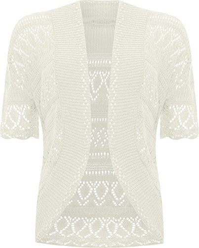 WearAll Damen Übergröße Gestrickt Häkeln Kurz Hülle Top Achselzucken Damen Geöffnet Strickjacke - Creme - 56-58 von WearAll