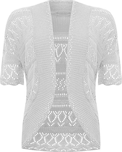 WearAll Damen Übergröße Gestrickt Häkeln Kurz Hülle Top Achselzucken Damen Geöffnet Strickjacke - Hellgrau - 56-58 von WearAll