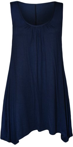 WearAll - Damen Übergröße Hanky Hem Ärmellos Lang Vest Top - Marineblau - 48-50 von WearAll