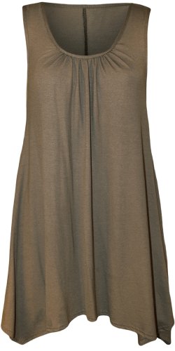 WearAll - Damen Übergröße Hanky Hem Ärmellos Lang Vest Top - Mokka - 44-46 von WearAll