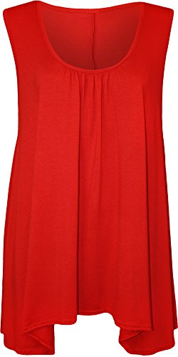 WearAll - Damen Übergröße Hanky Hem Ärmellos Lang Vest Top - Rot - 48-50 von WearAll