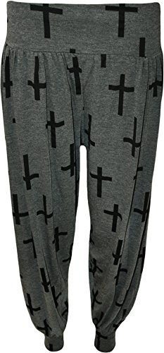 WearAll - Damen Übergröße Harem Druck lang und volle Hosen - Dunkelgrau Kreuz - 52 bis 54 von WearAll