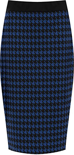 WearAll - Damen Übergröße Hundezahn Schlitz Bleistiftrock - Blau - 48-50 von WearAll