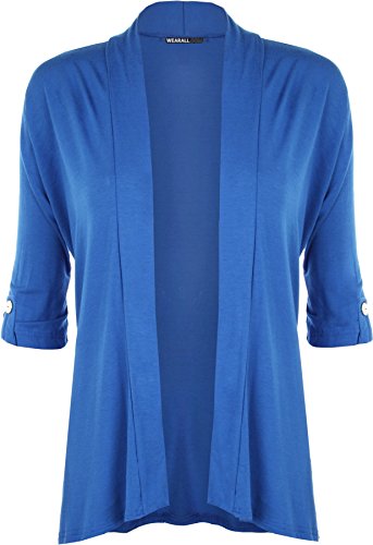 WearAll - Damen Übergröße Kurzarm knopf offen Cardigan Top - Blau - 46 von WearAll