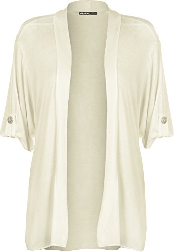 WearAll - Damen Übergröße Kurzarm knopf offen Cardigan Top - Creme - 54-56 von WearAll