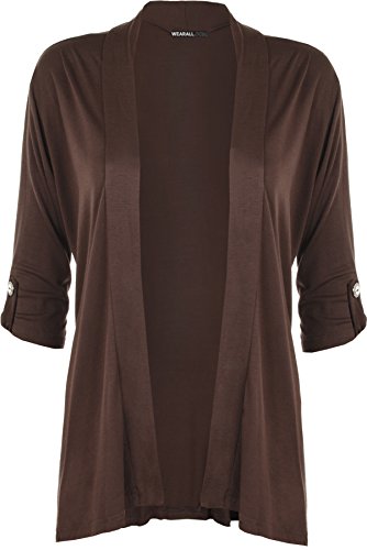 WearAll - Damen Übergröße Kurzarm knopf offen Cardigan Top - Dunkelbraun - 42 von WearAll