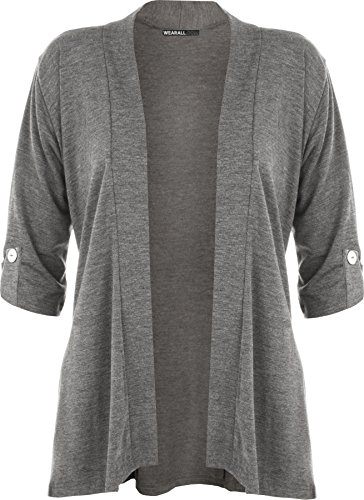 WearAll - Damen Übergröße Kurzarm knopf offen Cardigan Top - Dunkelgrau - 54-56 von WearAll