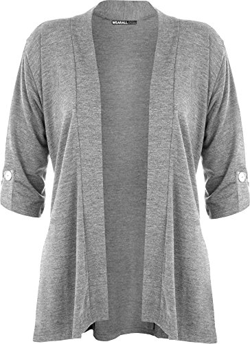 WearAll - Damen Übergröße Kurzarm knopf offen Cardigan Top - Hellgrau - 44 von WearAll