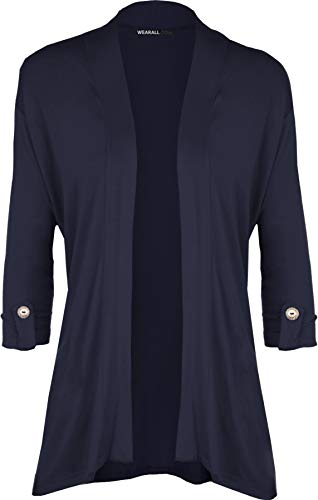 WearAll - Damen Übergröße Kurzarm knopf offen Cardigan Top - Marineblau - 54-56 von WearAll