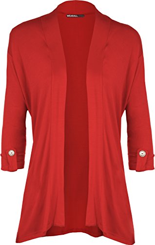 WearAll - Damen Übergröße Kurzarm knopf offen Cardigan Top - Rot - 50-52 von WearAll