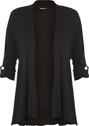 WearAll - Damen Übergröße Kurzarm knopf offen Cardigan Top - Schwarz - 40-42 von WearAll