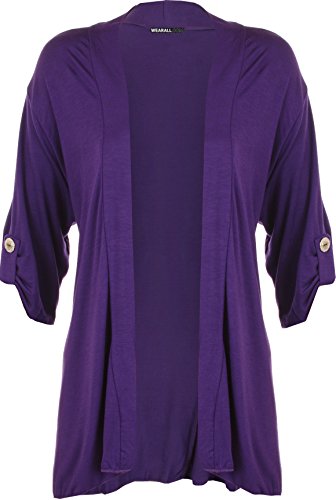 WearAll - Damen Übergröße Kurzarm knopf offen Cardigan Top - Violett - 54-56 von WearAll