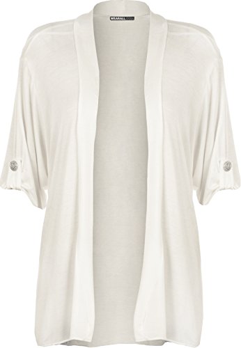 WearAll - Damen Übergröße Kurzarm knopf offen Cardigan Top - Weiß - 46 von WearAll