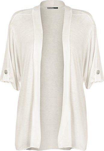 WearAll - Damen Übergröße Kurzarm knopf offen Cardigan Top - Weiß - 48 von WearAll