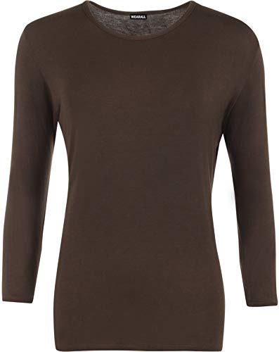 WearAll - Damen Übergröße Langarm t-Shirt Top - Braun - 40-42 von WearAll