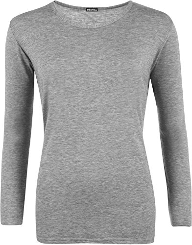 WearAll - Damen Übergröße Langarm t-Shirt Top - Grau - 52-54 von WearAll