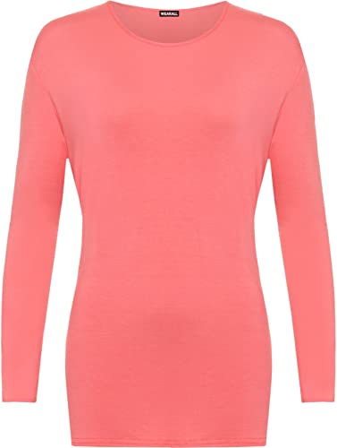 WearAll - Damen Übergröße Langarm t-Shirt Top - Koralle - 42 von WearAll