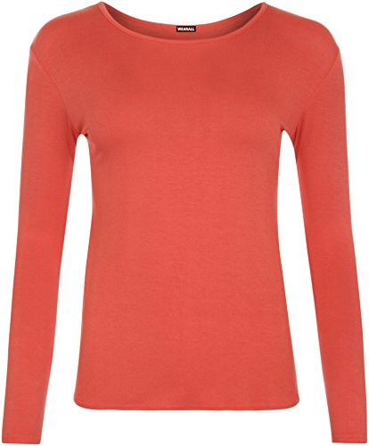 WearAll - Damen Übergröße Langarm t-Shirt Top - Koralle - 44-46 von WearAll