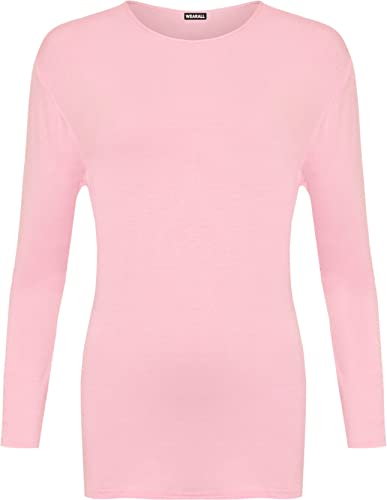 WearAll - Damen Übergröße Langarm t-Shirt Top - Rosa - 50-52 von WearAll