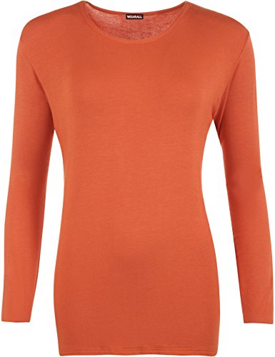 WearAll - Damen Übergröße Langarm t-Shirt Top - Rost - 42 von WearAll