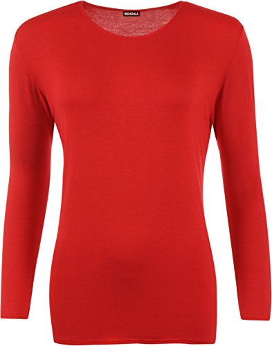 WearAll - Damen Übergröße Langarm t-Shirt Top - Rot - 52-54 von WearAll