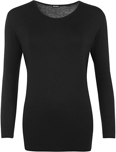 WearAll - Damen Übergröße Langarm t-Shirt Top - Schwarz - 50-52 von WearAll