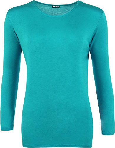 WearAll - Damen Übergröße Langarm t-Shirt Top - Türkis - 42 von WearAll