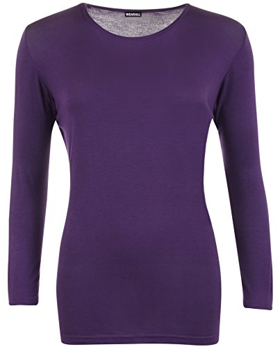 WearAll - Damen Übergröße Langarm t-Shirt Top - Violett - 52-54 von WearAll