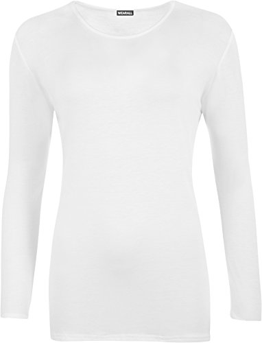 WearAll - Damen Übergröße Langarm t-Shirt Top - Weiß - 46 von WearAll