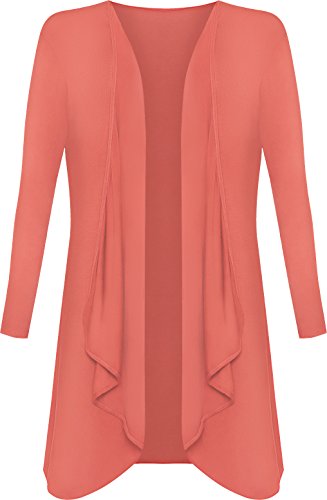 WearAll - Damen Übergröße Lange Wasserfall Cardigan Top - Koralle - 44-46 von WearAll