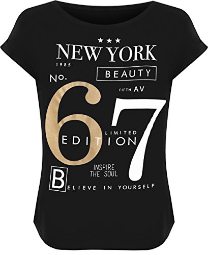 WearAll - Damen Übergröße Neu York Slogan Druck Kurz Hülle Runde Hals T-Shirt Damen Top - Schwarz - 54-56 von WearAll