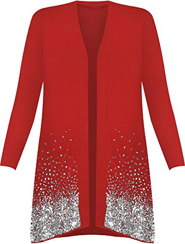 WearAll - Damen Übergröße Pailletten Glitzern Glanz Langarm Cardigan Top - Rot - 40-42 von WearAll