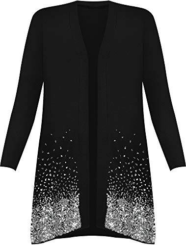 WearAll - Damen Übergröße Pailletten Glitzern Glanz Langarm Cardigan Top - Schwarz - 42 von WearAll