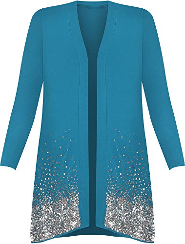 WearAll - Damen Übergröße Pailletten Glitzern Glanz Langarm Cardigan Top - Teal - 54-56 von WearAll