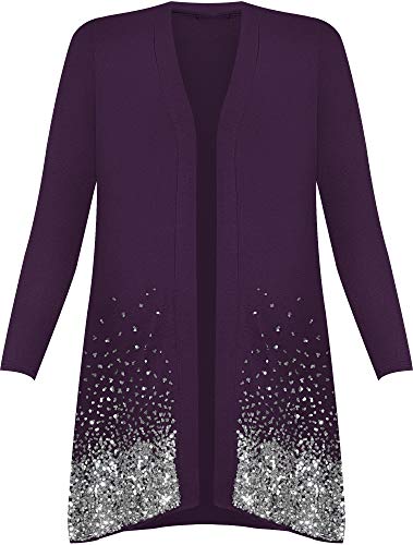 WearAll - Damen Übergröße Pailletten Glitzern Glanz Langarm Cardigan Top - Violett - 50-52 von WearAll