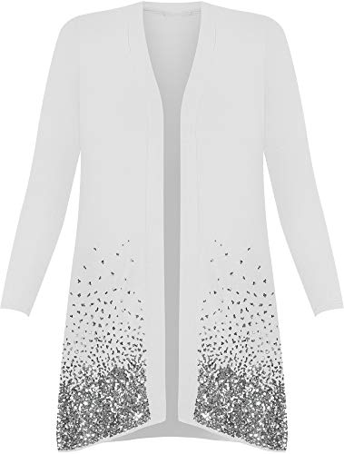 WearAll - Damen Übergröße Pailletten Glitzern Glanz Langarm Cardigan Top - Weiß - 48 von WearAll