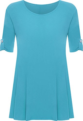 WearAll - Damen Übergröße Rundhalsausschnitt Kurzarm Ausgestelltem Lange Top - Blau - 50-52 / 22-24 von WearAll
