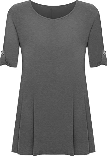 WearAll - Damen Übergröße Rundhalsausschnitt Kurzarm Ausgestelltem Lange Top - Dunkelgrau - 42 / 14 von WearAll