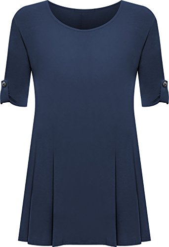 WearAll - Damen Übergröße Rundhalsausschnitt Kurzarm Ausgestelltem Lange Top - Marineblau - 50-52 von WearAll