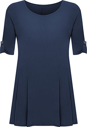 WearAll - Damen Übergröße Rundhalsausschnitt Kurzarm Ausgestelltem Lange Top - Marineblau - 54-56 von WearAll