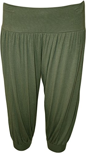 WearAll - Damen Übergröße freigestellte Haremshose 3/4 einfachen Weite Hose - Grün - 52 bis 54 von WearAll