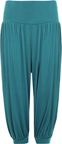 WearAll - Damen Übergröße freigestellte Haremshose 3/4 einfachen Weite Hose - Teal - 52 bis 54 von WearAll