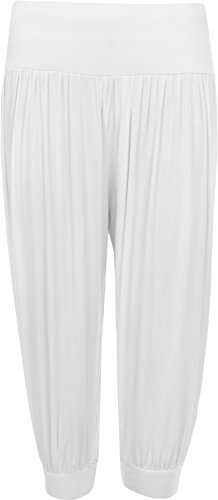 WearAll - Damen Übergröße freigestellte Haremshose 3/4 einfachen Weite Hose - Weiß - 48 bis 50 von WearAll