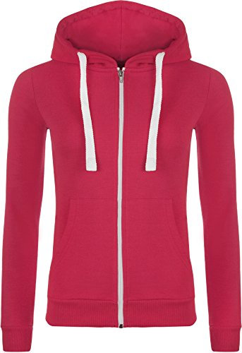 WearAll - Damen Übergroße Kapuzen reißverschluss Langarm Top - Cerise - 54-56 von WearAll