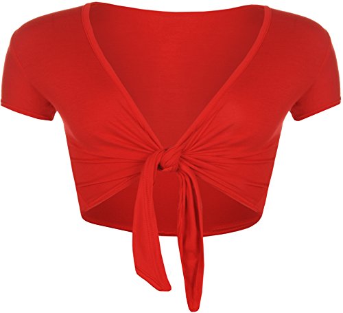 WearAll - Damen Kurzarm Binden Crop Top - Rot - 36-38 von WearAll